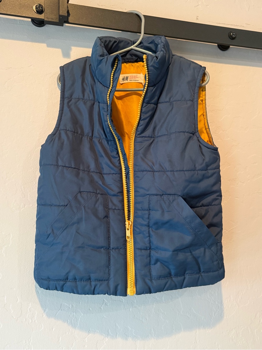 H&M Kids Puffer Vest 4–6Y Blue Yellow Zip Up Quilted Lightweight Jacket